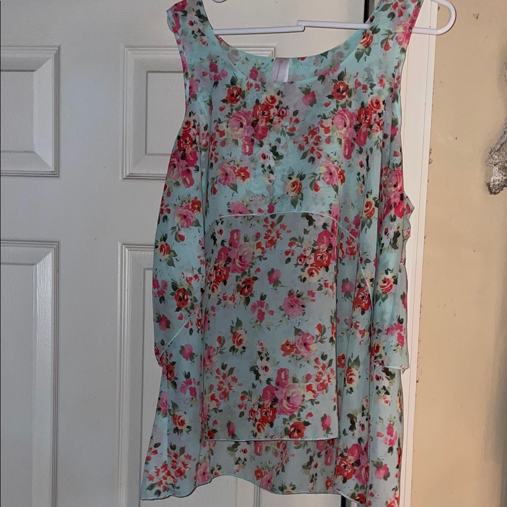 No Boundaries Floral Sleeveless Blouse - Blue and Pink
